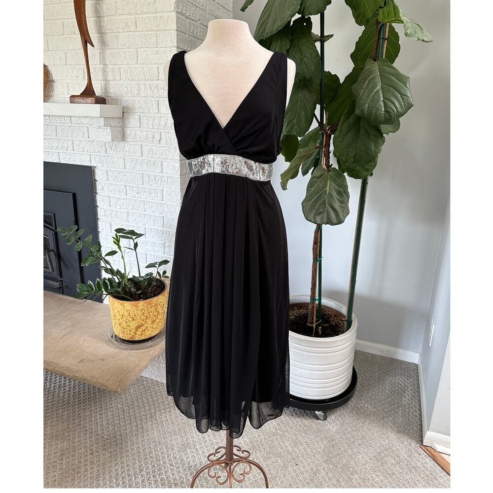 Y2K Ruby Rox Women Dress 2X Black Sequin Midi Empire Waist Cocktail Fairy Goth‎